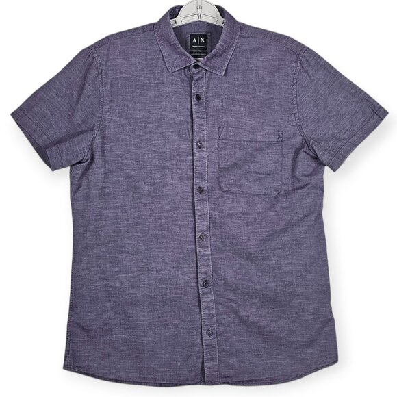 Armani Exchange (A|X) Short Sleeve Button Down - Men's Large - Purple Fitted - Picture 1 of 10